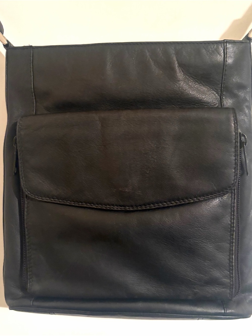 Derek Alexander Central Park CP8795 Black Leather Organizer Crossbody Bag